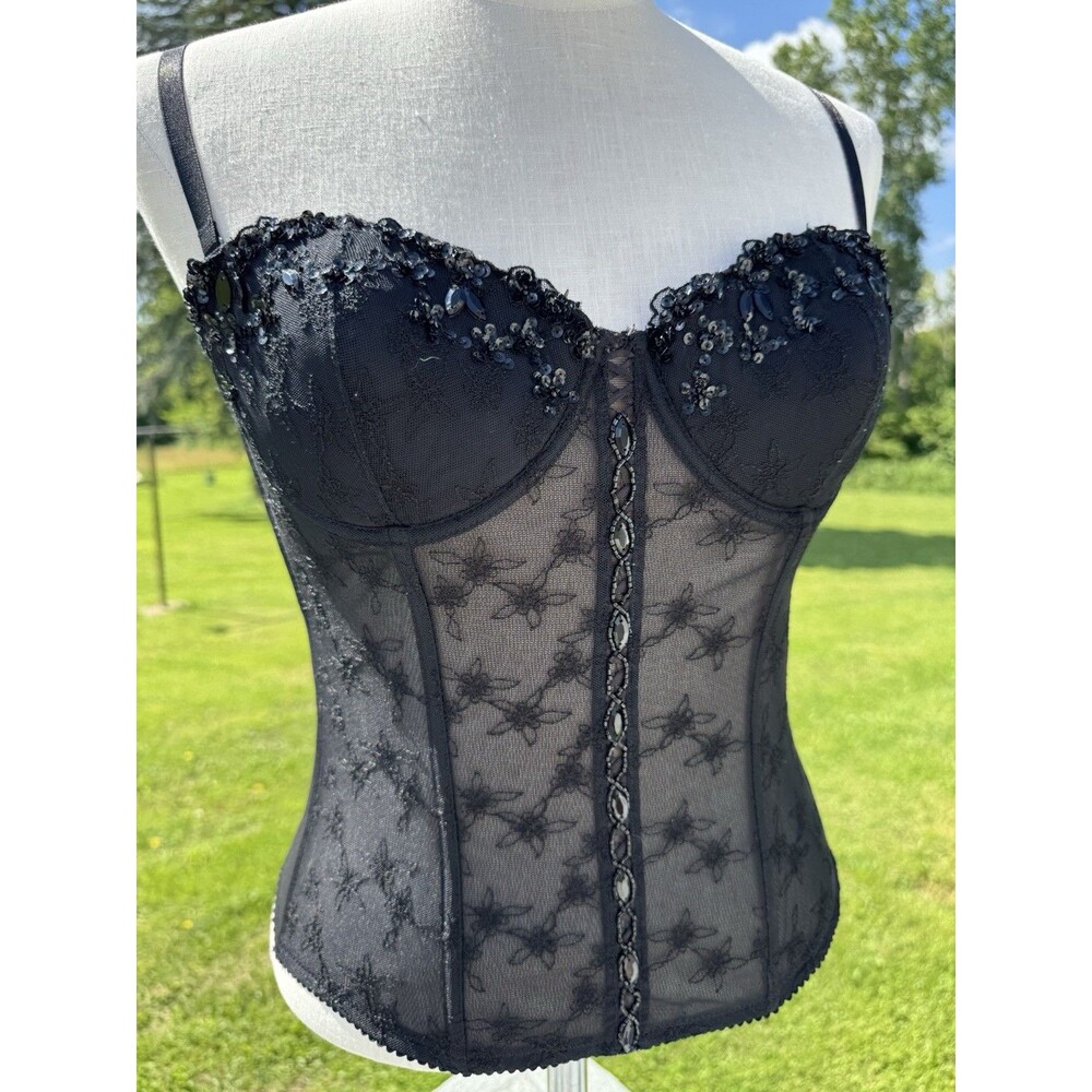 Vintage Fredrick’s Of Hollywood Black Beaded Corset Top Vampy Witchy Size 36